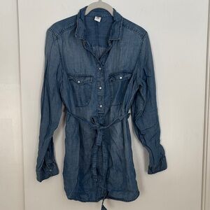 Denim Button-Up Maternity Shirt with Belt